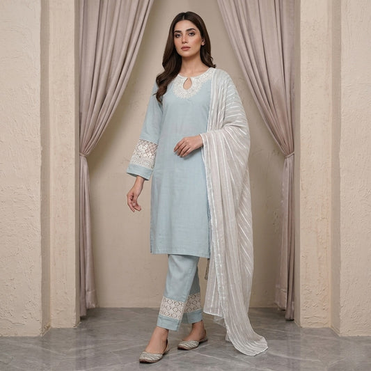 Soft Sky Blue 3- piece cotton Blend suit